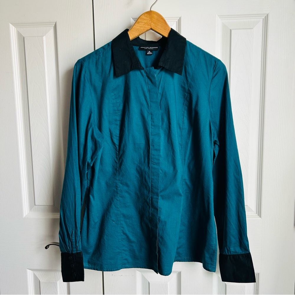 Jonathan Saunders blue & black long sleeve button down blouse